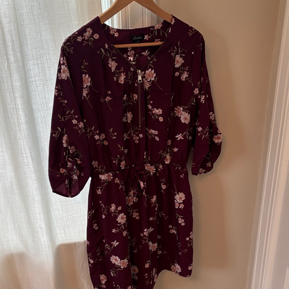 Justify Burgundy Floral Long Sleeve Dress, size XL